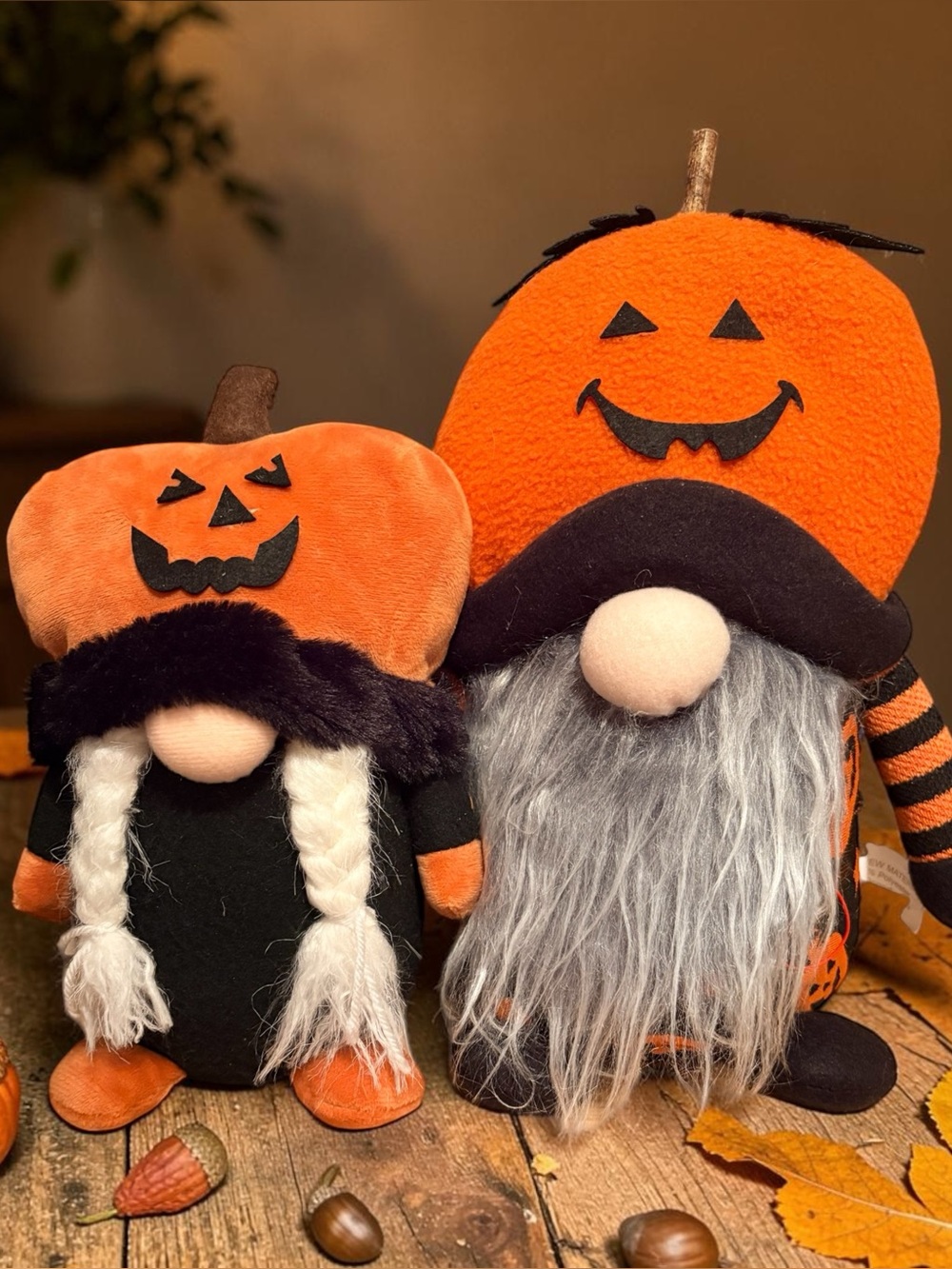 NWT Light Up Halloween Pumpkin Gnome Plush Couple Set - 2 Pcs